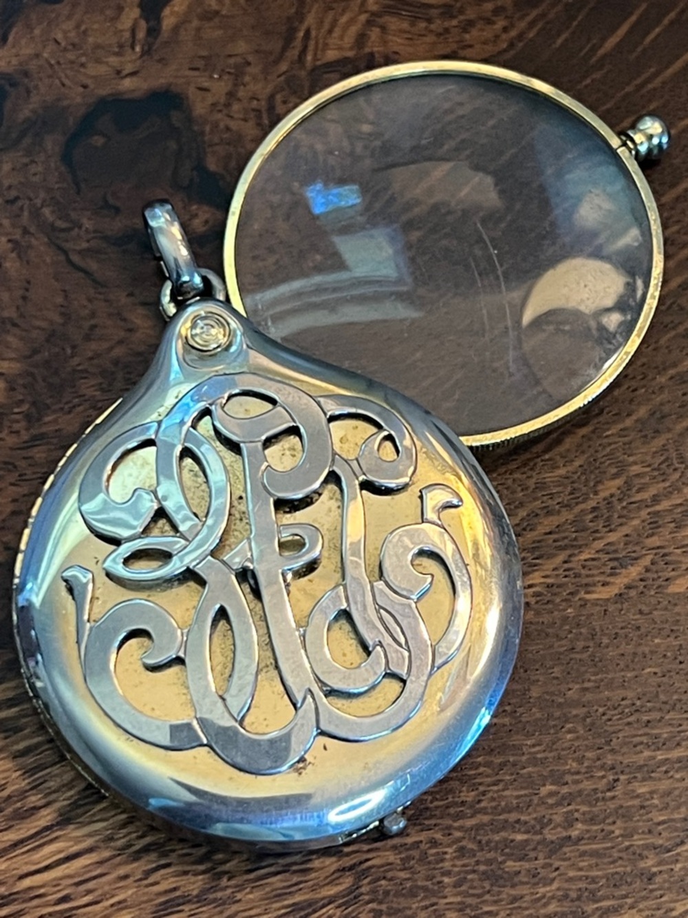 Vintage HATTIE CARNEGIE Goldtone/Silver Lorgnette Pendant RARE